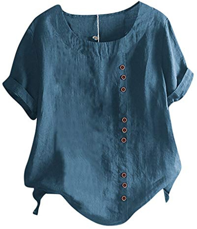 Linneblus damer sommar 3/4 ärm – blus damer kortärmad stora storlekar linneblusar & tunika vintage blusskjorta oversize lång skjorta elegant linne lång blus festliga blusar T-shirt tunika