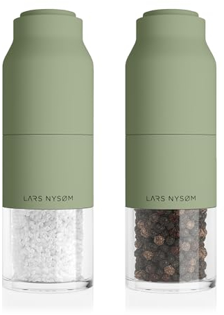 LARS NYSØM Salt and Pepper Grinder Set Stainless Steel with Adjustable Grinder I Bottle Design Spice Mills Set Manual (Sage Green)
