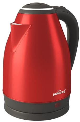 HOMELUX 1,8L Edelstahl Wasserkocher, 1500W, BPA-freier Heißwasserboiler, Schnelldurchlauferhitzer mit Abschaltautomatik und Trockengehschutz-Technologie, Geeignet für Kaffee, Tee,Rot