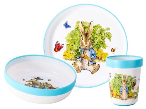 Peter Rabbit 3pcs Reusable Bicolor Premium Kids Dinner Tableware Set Plate, Bowl & Tumbler, BPA Free