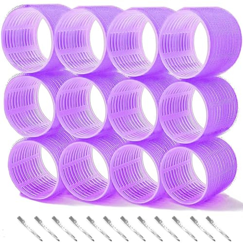 Set di 24 bigodini per capelli, con 12 bigodini grandi da 64 mm e 12 clip a becco d'anatra, bigodini per parrucchieri fai da te, bigodini per capelli lunghi, medi e corti