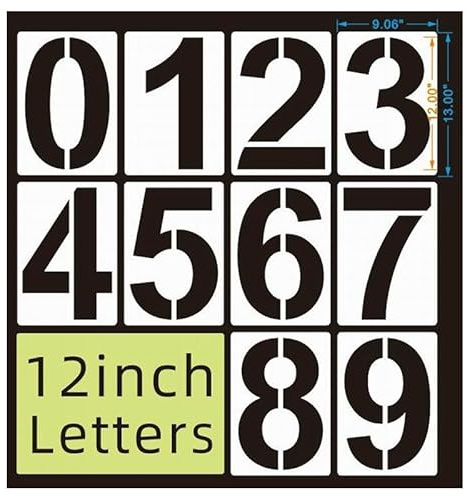 Vokowin 10Pcs (12) Large Number Template - Reusable Curb Parking and Address Stencils for Painting, DIY Art Projects, Decoration (K365-10)