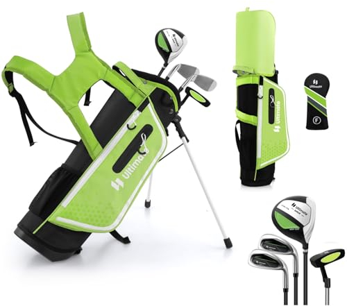 LIFEZEAL Golf Set für Kinder von 5-7 Jahren, Golfschläger komplett mit wasserdichter Tragetasche & Schläger, Golf Training mit Holz 3, Eisen 7, S und Putter (Grün)