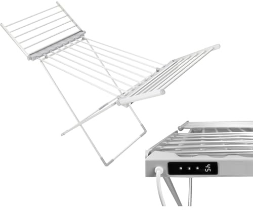 AMOS Electric Heated Clothes Airer with Digital Control Display, Thermostat, and Timer Foldable Indoor Laundry Drying Rack