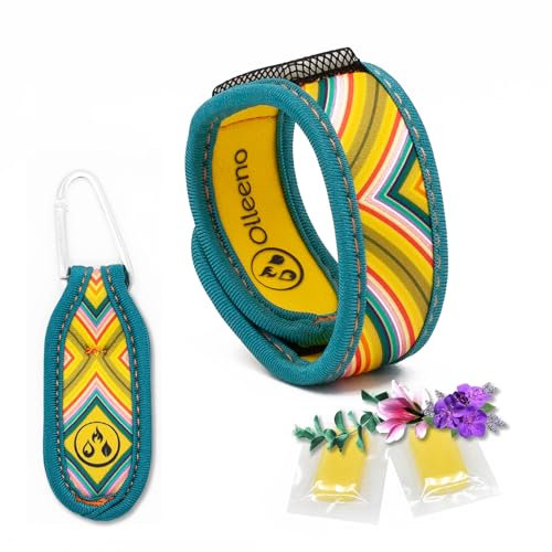 OLLEENO® Mückenschutz Armband Moskito Insektenschutz Armbänder für Outdoor Camping Wandern Sport Anti Mückenarmband Neopren mit verstellbarem Klettverschluß (1 Stück + 2 Nachfüll-Pellets + 1 Anhänger)
