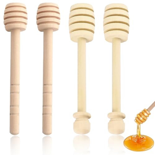 XPEX 4 Pièces Cuillere a Miel En Bois Avec 16 Cm De Long Manche En Bois Cuillère à Miel Barre d'Agitation Pour Pot Distributeur De Miel Bruine Pour Les Pots à Miel Bâton Alimentaire Cuillère