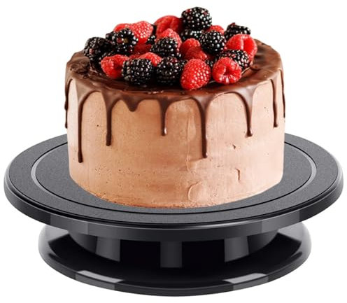 Jortmrd 27cm Tortenplatte Drehbar Torten Drehteller Tortendrehscheibe Tortendrehteller Kuchen Drehplatte Tortenteller Drehbarer Tortenständer Cake Turntable mit Fuß für Kunsthandwerk (Schwarz)