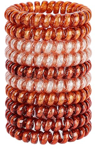 JessLab Spiral Hair Ties, 10 Pcs No-Damage Elastic Bands, Bobbles for Women | Rose Copper, Small Clear Coils for Thick or Fine Ponytails, Kids and Girls, Water-Resistant for Swimming, Gym, School