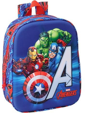 Safta AVENGERS 3D - Mochila de Guardería 3D, Adaptable a Carro, Fácil Limpieza, Ideal para Niños de Diferentes Edades, Cómoda y Versátil, Calidad y Resistencia, 22x10x27 cm