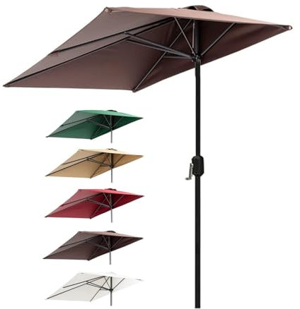 XQJLBZA Parasol de Jardin Demi-Rectangulaire 250 x 130 CM, Protection UPF 50+, Grand Parasol de Table de Marché avec Manivelle, Hydrofuge(Brown)
