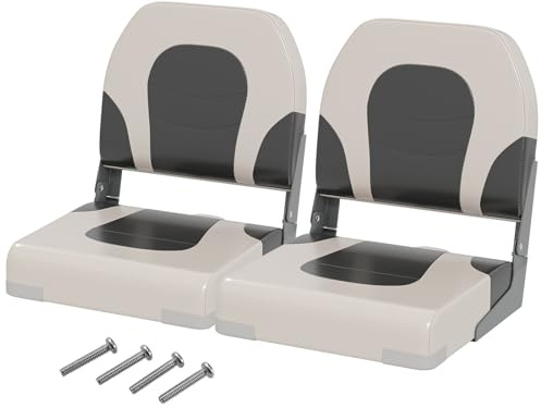 COSTWAY Bootssitz 2er Set, klappbarer Bootsstuhl mit Schaumstoffpolsterung und niedriger Rückenlehne, gepolsterter Steuerstuhl für Boote, Weiß + Grau