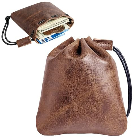 GUOYOU Suave Piel Vacuno con Cordón, Estilo Vintage Bolsa de Almacenamiento