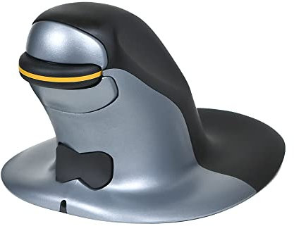 Posturite Penguin Wireless Ambidextrous Ergonomic Mouse - in-Built Rechargeable Battery, High Precision Computer and Laptop Accessory - Compatible with Windows, Apple Mac - Medium, Black/Silver
