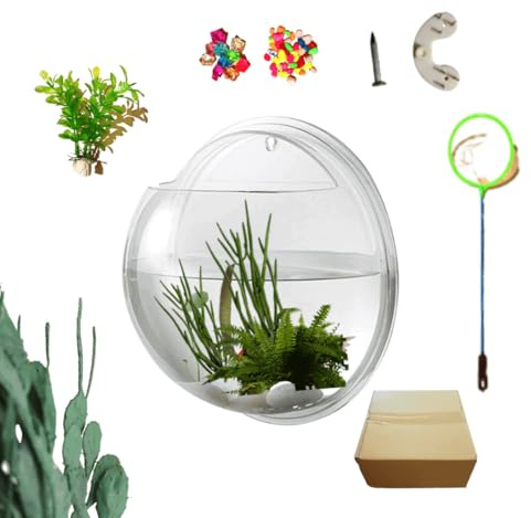 Creative Acrylic Hanging Wall Mounted Fish Tank, Hanging Bowl for Water Plants, Wall Fish Bubble Tank, Hydroponic Air Plant Flower Pot, Mini Aquarium Planter, Home Decor, Fake Plants Nail Stone Etc