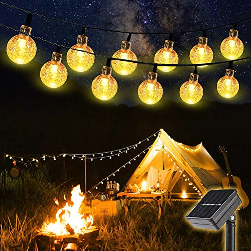 SALCAR Campingsolljusslinga, utomhus, 10 m, 40 LED-kula, ljuskedja, vattentät med ljussensor, julbelysning, LED, solbelysning, – varmvit