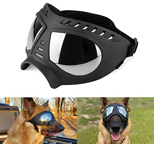 NAMSAN Hundebrille Anti-UV Wasserdicht Winddicht Einstellbar Sonnenbrille Mode Schutzbrille für Mittlere/Große Hunde-Schwarz