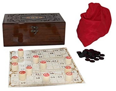 rukauf. Juego de lotería rusa (Loto) en caja de madera bellamente decorada con figuras de madera, juego de bingo, juego familiar