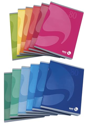BM BeMore A5 anteckningsbok (14,8 x 21 cm), linje C, linjer med marginaler, 80g/Mq papper, blandade färger, förpackning med 12 stycken