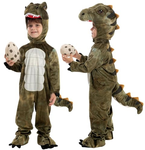 Spooktacular Creations Halloween Realistic T.rex Costume Outfit Dinosaur Jumpsuit with Egg for Kids Toddler Dress-up Party