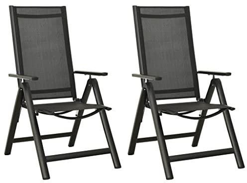 vidaXL 2X Chaises Pliables de Jardin Fauteuils de Salle à Manger de Terrasse Chaises Inclinables d'Extérieur Textilène et Aluminium Noir