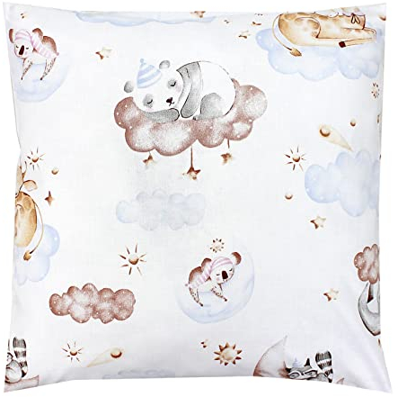 TupTam Kissenbezug Gemustert Bunte Kissenhüllen Dekokissen für Baby und Kinderzimmer, Farbe: Tiere auf Wolken, Größe: 80 x 80 cm
