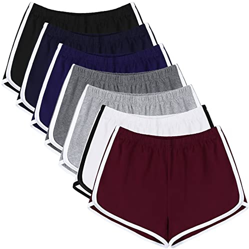 URATOT Set de Pantalones Cortos para Mujer, de algodón, Deportivos, para Gimnasio, Yoga, Descanso y Correr, Lote de 7 Unidades, M