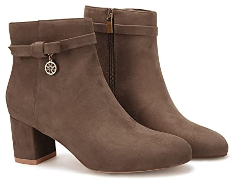 Coutgo Women's Ankle Boots Chunky Block Low Heel Vintage Tie Knot Booties Shoes with Side Zipper