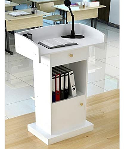 YXXSDP rednerpult Präsentationspult, Rednerpult mit Schublade und doppeltem Ablagefach für Schule/Firma/Einkaufszentrum, Eiche weiß antik Sandelholz (Color : White)