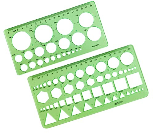 Circle Templates Geometric Drawings Drafting Stencils Measuring Tools Artist Design Drawing Aid Tool Geometry Ruler, 2 Pack