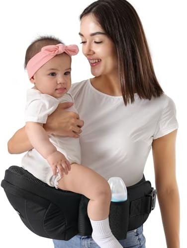 HKAI Baby Hip Carrier,Baby Carrier with Adjustable Waistband & Breathable Mesh, Ergonomic Carrier with Non-Slip Hip Seat Surface for Newborns & Toddlers (Black)