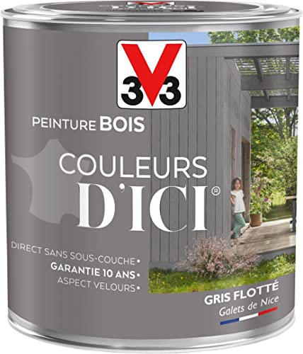 V33 Peinture Bois Couleurs d ICI® - Gris flotté - Galets de nice - Velours - 0,5L