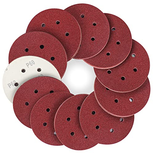STEBRUAM 150mm Sanding Discs 60 Grits 45PCS, Hook and Loop Sandpaper Pads for 6 Inch 6 Hole Random Orbital Sander