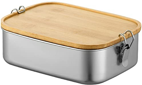 Bento Lunchbox für Erwachsene/Kinder,Edelstahl Brotdose und Lunchbox 800ml/1200ml/1500ml,Metalldose mit Holzdeckel,BPA- & Plastikfreie Brotbox,Frühstücksbox für Kindergarten,Schule & Ausflüge (1500ml)