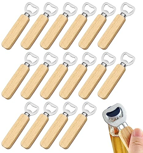 16 Pièces Ouvre Bouteilles de Bière, Décapsuleurs en Acier Inoxydable avec Poignée en Bois Ouvre Bouteille pour la Maison, Cuisine, Bar, Camping
