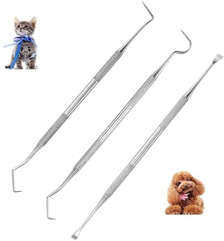 QeeHeng Juego de 3 herramientas profesionales de limpieza dental para mascotas, acero inoxidable, eliminador de sarro y placa para perros y gatos (3 unidades)