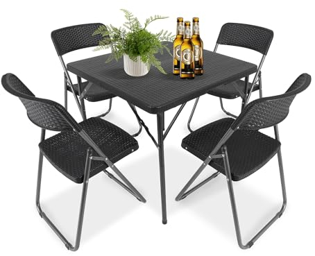 Sekey Gartengarnitur Set, Garten-Essgruppe 4 Personen, Balkonset Balkonmöbel Set 4 Stühle mit Tisch, Klappbar Gartentisch mit Stühlen Set Terrassenmöbel für Terrasse, Balkon, Bistro, Garten