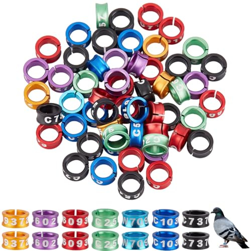 DELORIGIN 50pcs Bird Foot Ring Open Aluminum Alloy Split Ring with Serial Number Identification for Pigeons, Doves, Parrots
