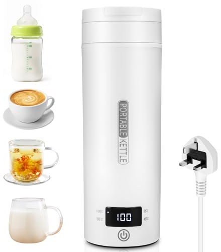 Reise Wasserkocher Klein Elektrische,500ML Tragbarer Wasserkocher Mini Wassertasse Edelstahl 316,3-in-1 Reise Elektrischer Wasserkocher Doppelschicht,mit umkehrbarem Deckel für Tee,Kaffee,Babymilch