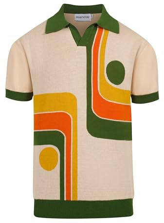OXKnit Camicia Polo Retrò da Uomo a Maniche Corte Anni '60 Camicia Polo in Maglia Casual in Cotone Estivo Camicie Polo in Maglia per Uomo, S