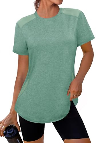 Gyabnw Sport-T-shirts för kvinnor, kortärmade funktionella t-shirts med rund hals för löpning fitness och yoga