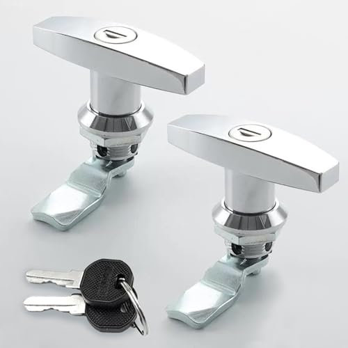 LEPEVNEY T Handle Door Lock Zinc Alloy Garage Door Lock Latch Cabinet Toolbox Handle Lock, RV Trailer Door Cam Lock 2-Pack, Silver