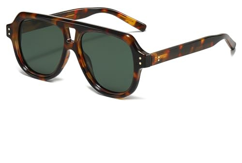 YAMEIZE Polarisiert Sonnenbrille Herren Damen Retro 70er Jahre Vintage Rechteckige Sonnenbrille Polarisiert Pilotenbrille Double Brücke Brille UV400 Schutz