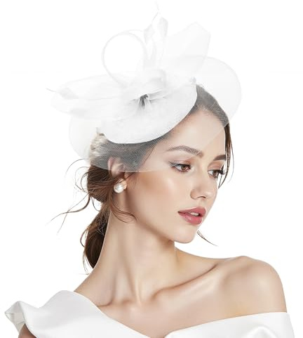 Zando Fascinators for Women, Wedding Hat with Headband | 2-in-1 mesh fascinator with detachable clip and headband. Elegant hair accessory for wedding guests, Royal Ascot & tea party.