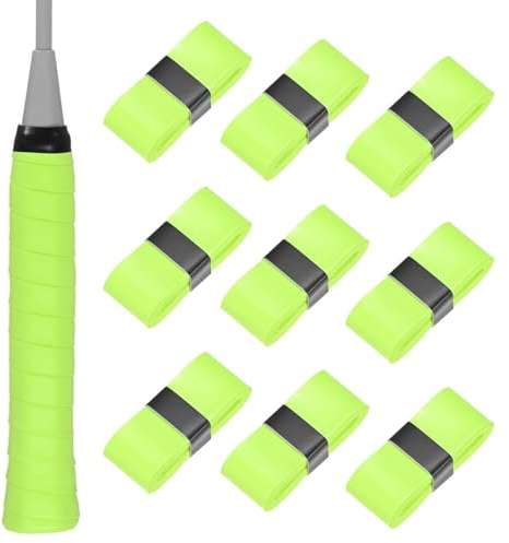 M METERXITY 10-Pack Tennis Racket Grip Tape PU Tennis Overgrip Grip Tapes Anti-Slip Sweat Absorbent for Pickleball/Racquetball/Badminton/Squash/Baseball Bat Handle Fluorescent Yellow