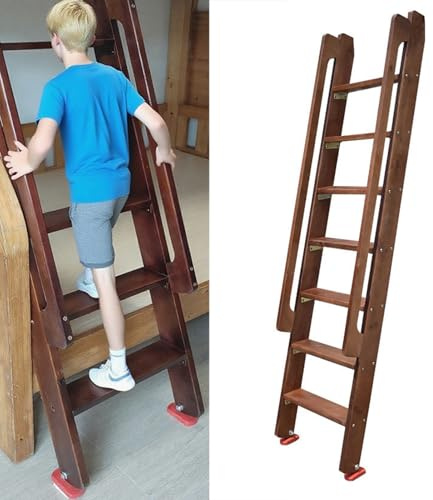 Scala per Soppalco Scala a Pioli Marrone in Legno Massello, Scala a Pioli per Letto Singolo da Interno con Maniglia, Scala per Soppalco(8 Steps L-7.4ft/2.25m)