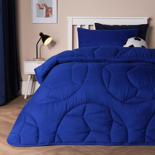 OHS Coverless Duvet Single 7.5 Tog, Soft Warm Microfibre Football Quilted Comfortable Summer Coverless Duvet Lightweight Washable Single Duvets with Pillowcase, Blue