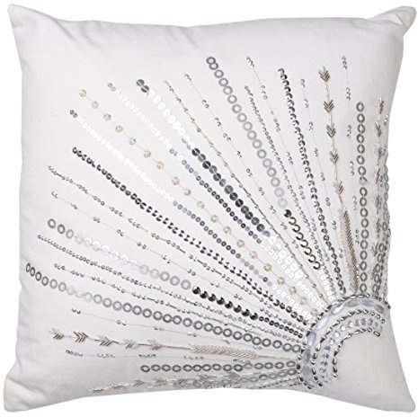 A&B Home 18-Inch Nina Silver Beaded Pillow, White, Black