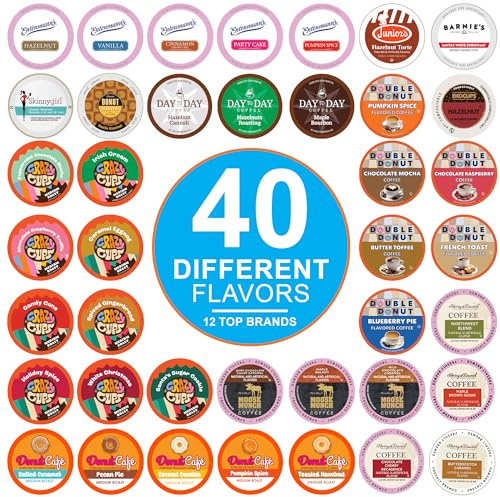 Crazy Cups Flavored Coffee Pods Variety Pack for Keurig K Cups Brewers, Assorted Flavored Coffee Sampler, 40 Count