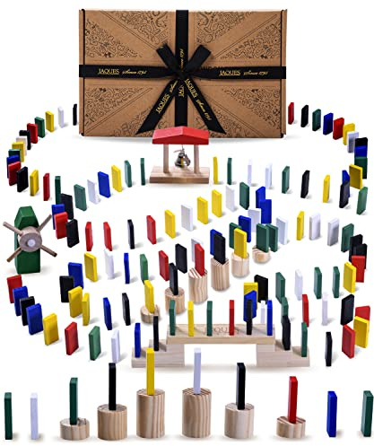 Jaques of London Wooden Domino Train Rally | 100% Wooden Dominoes for Children | Dominoes Rally Set Including Bridges, Bell tower and Windmill | Domino Run | Since 1795…