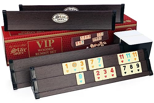 VIP Holz Wooden Rummy Set Okey mit Melamin Steine AHSAP Okey TAKIMI mit Semus Kugeschreiber (Braun)
